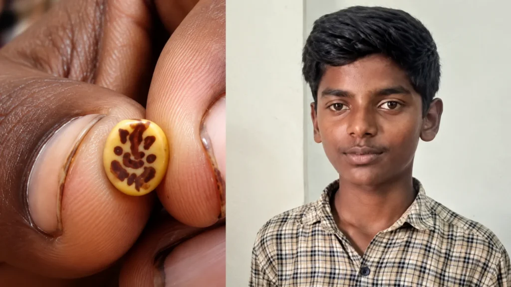 Adoni Student Harish Kumar Draws Lord Ganesha on a Single Red Gram Grain