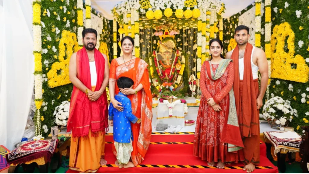 Telangana CM Revanth Reddy Celebrates Vinayaka Chavithi With Family