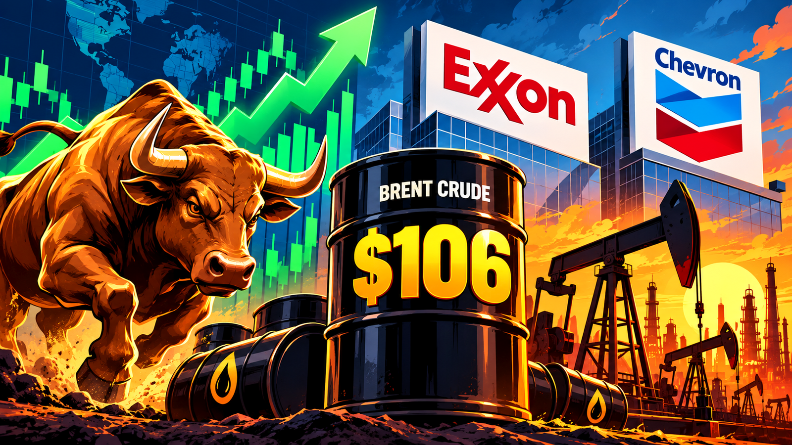 Energy Stocks Lead the Market as Brent Crude Tops $106: What It Means for Exxon and Chevron